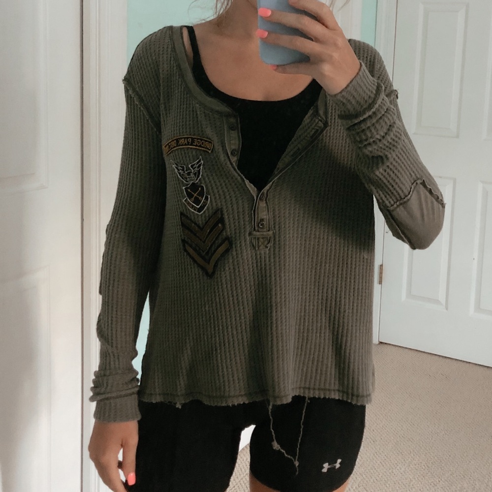 Army Green Waffle Long-sleeve